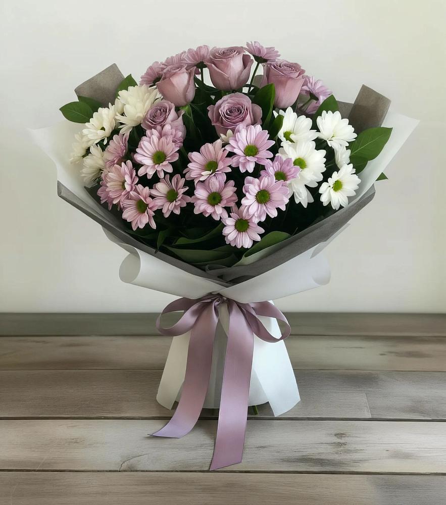 Букет цветов из: Хризантемы и Розы в Тенгинской