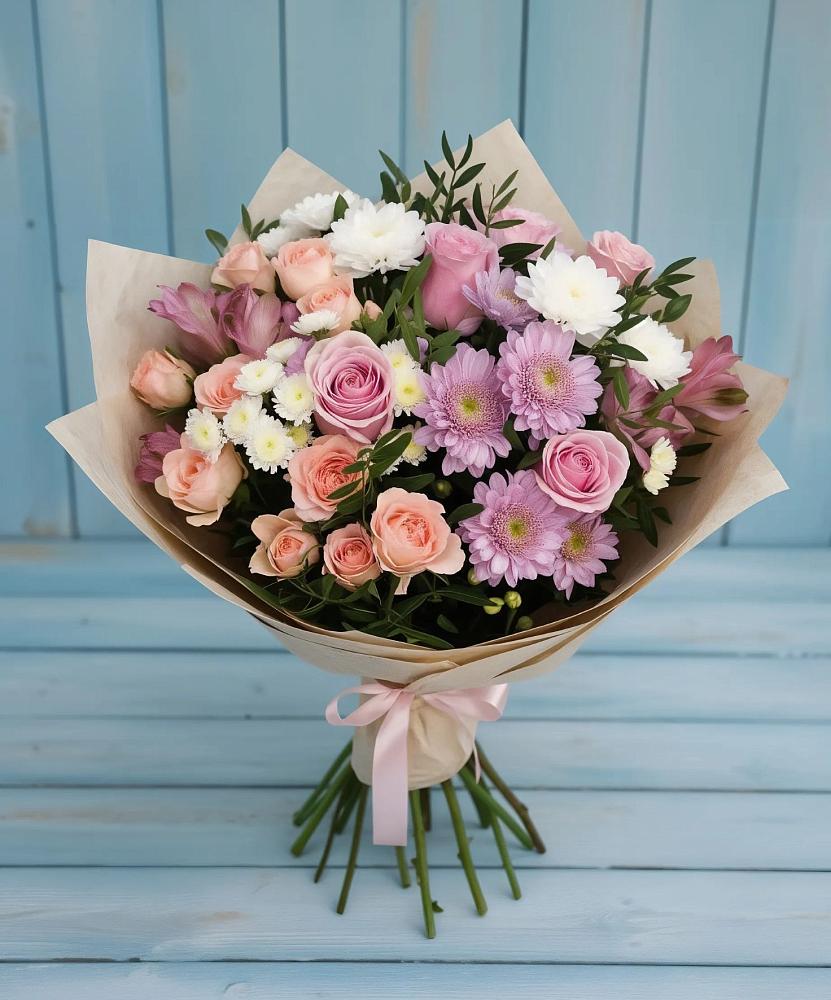 Букет цветов из: Хризантемы, Розы и Альстромерии в Тенгинской