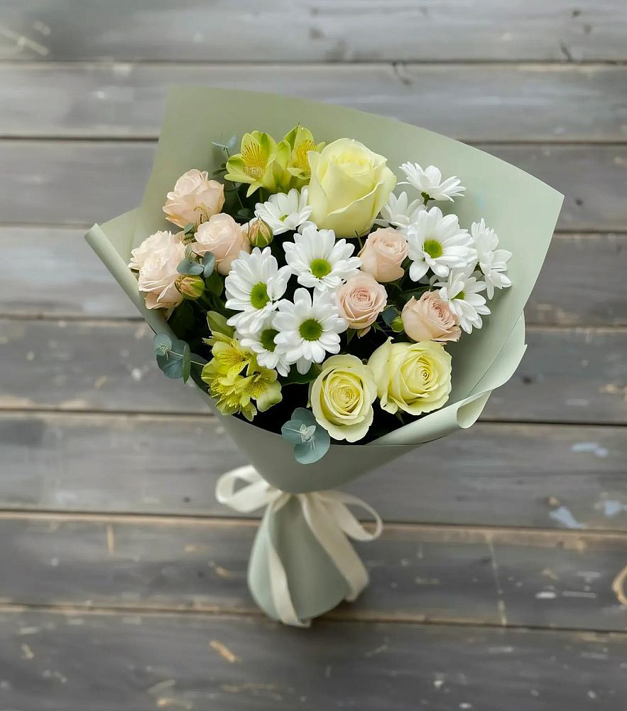 Букет цветов из: Альстромерии, Розы и Хризантемы в Тенгинской