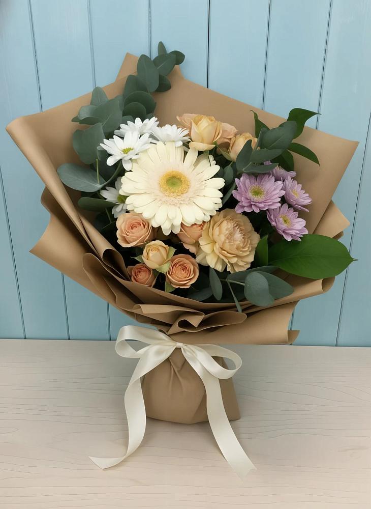 Букет цветов из: Герберы и Хризантемы в Тенгинской