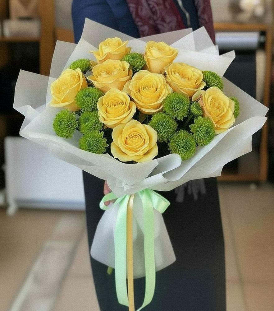 Букет цветов из: Хризантемы и Розы в Тенгинской