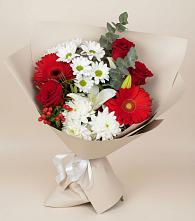 Букет цветов из:  Розы, Хризантемы, Герберы и Лилии в Тенгинской
