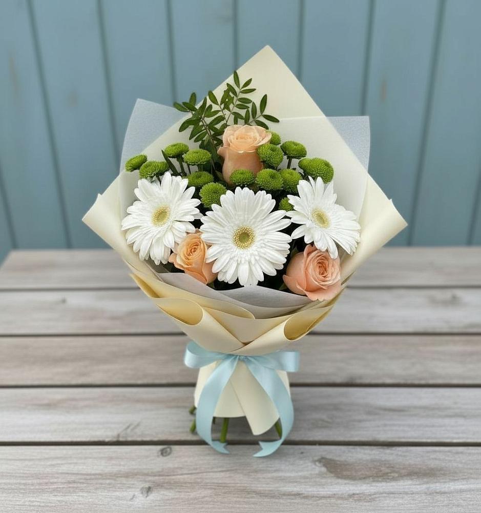 Букет цветов из: Герберы, Розы и Хризантемы в Тенгинской