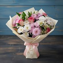 Букет цветов из:  Хризантемы, Альстромерии и Розы в Тенгинской