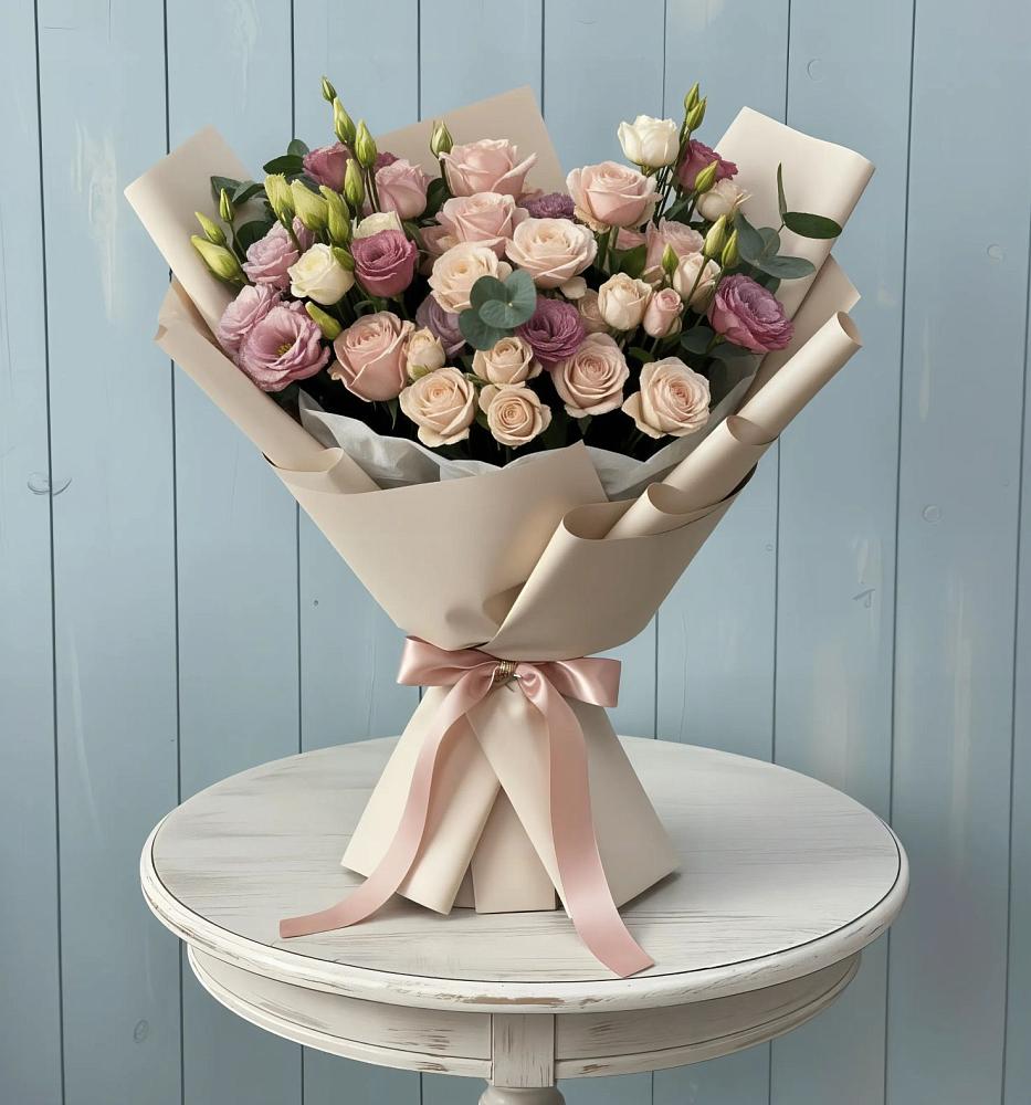 Букет цветов из: Розы и Лизиантусы в Тенгинской