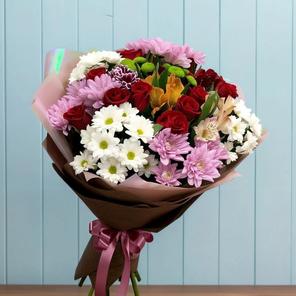 Букет цветов из: Розы, Хризантемы и Альстромерии в Тенгинской