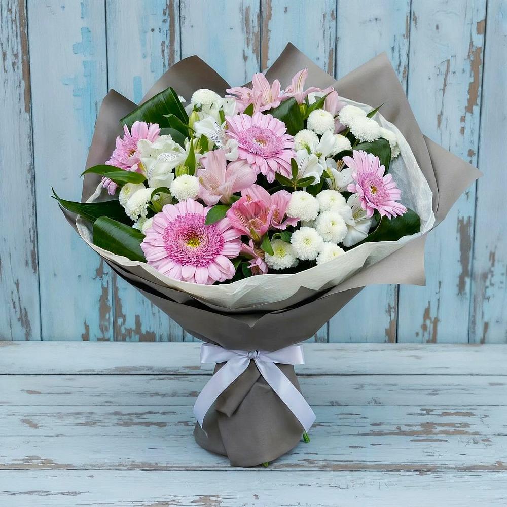 Букет цветов из: Герберы, Альстромерии и Хризантемы в Тенгинской