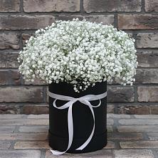 Цветочная композиция из Гипсофила в шляпной коробке в Тенгинской