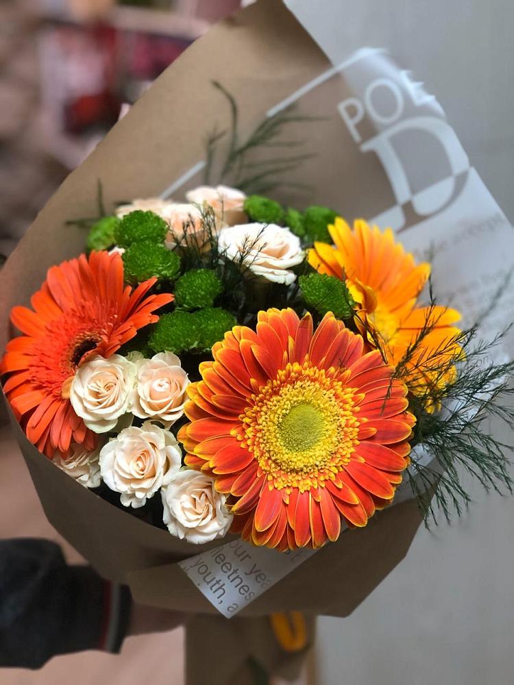 Букет цветов из: Герберы, Хризантемы и Розы в Тенгинской