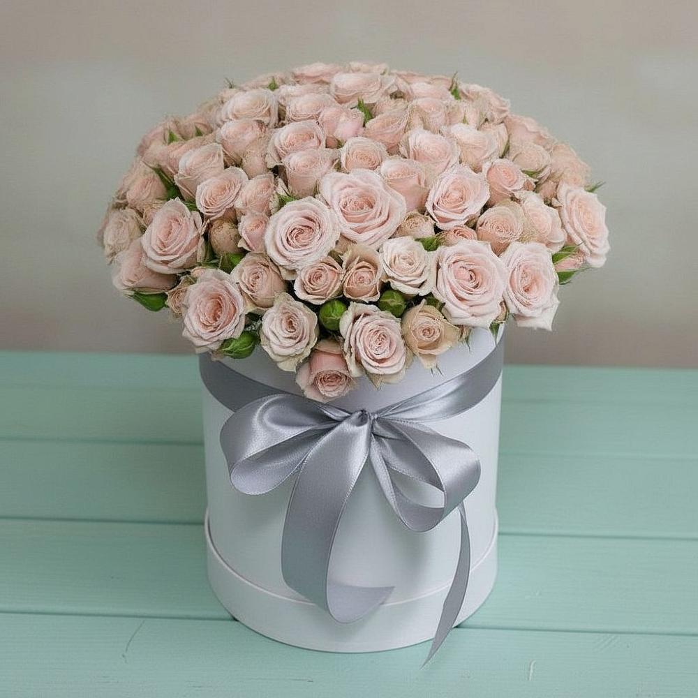 Цветочная композиция из Розы в шляпной коробке в Тенгинской